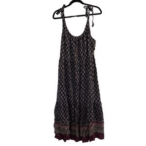 beachlunchlounge Navy and Cream Printed Midi Dress with Tie Straps